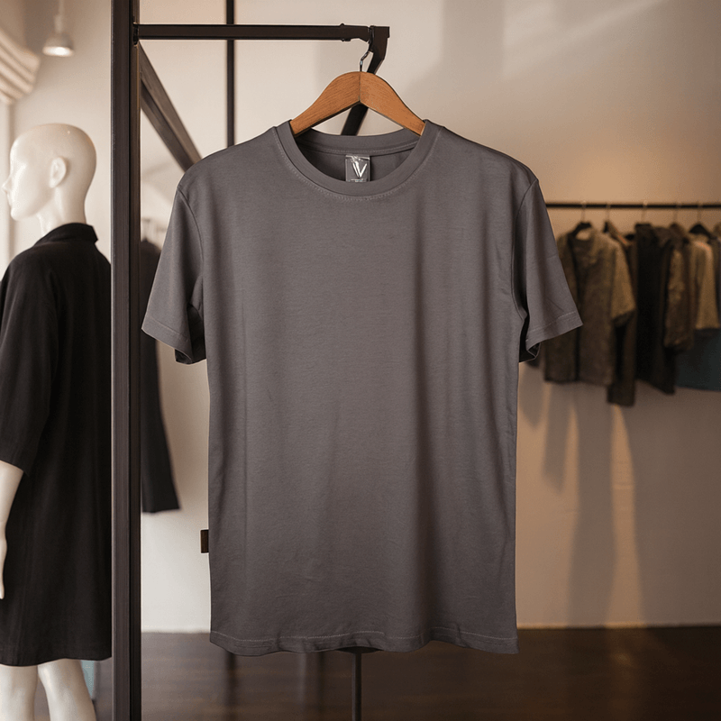 Half Sleeve Solid Tshirt - Charcoal Gray