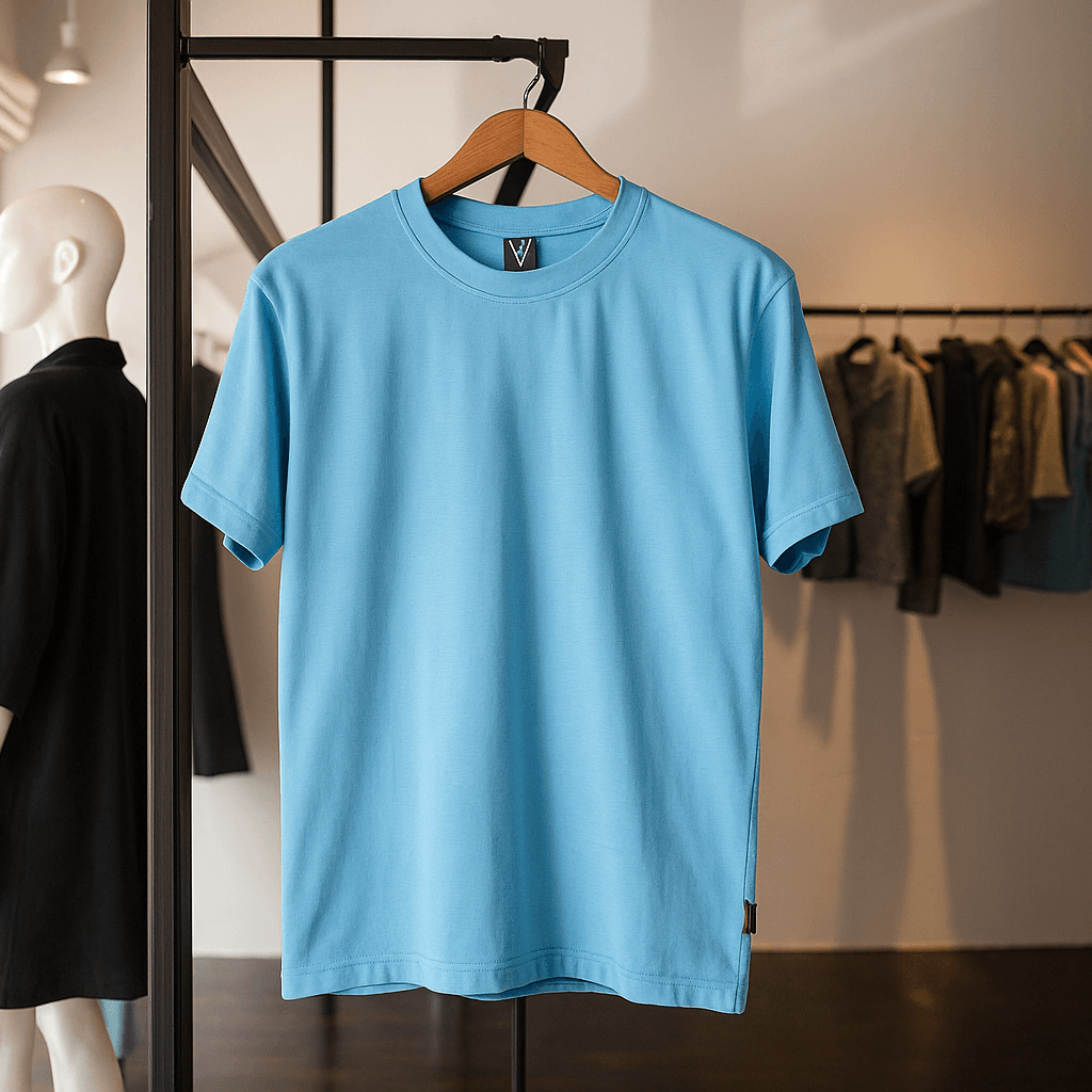 Half Sleeve Solid Tshirt - Sky Blue